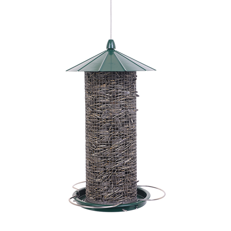 Hanging Heavy-Duty Wire Bird Feeder with Weatherproof Roof for Seed Storage Mesh Wire Bird Feeder wi